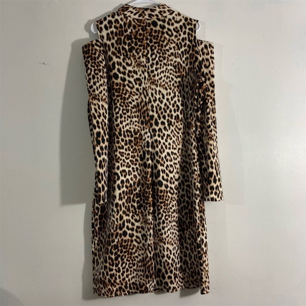 Bold Elements Leopard Print Cutout Dress XL Asymmetric Long Sleeve - Picture 2 of 10